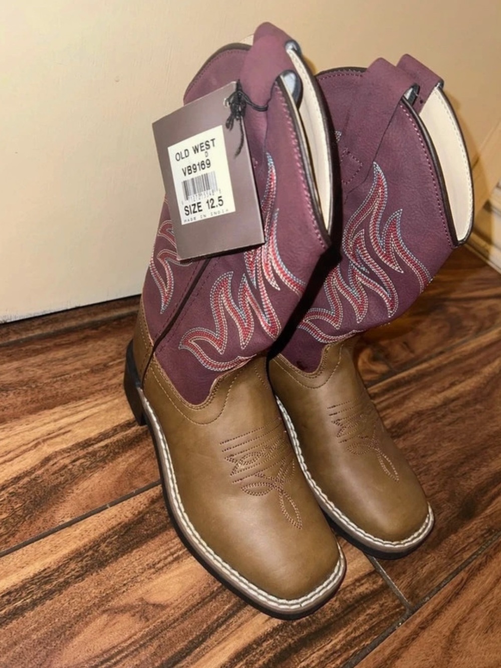 Old West Brown and Plum Lace-Up Western Boots